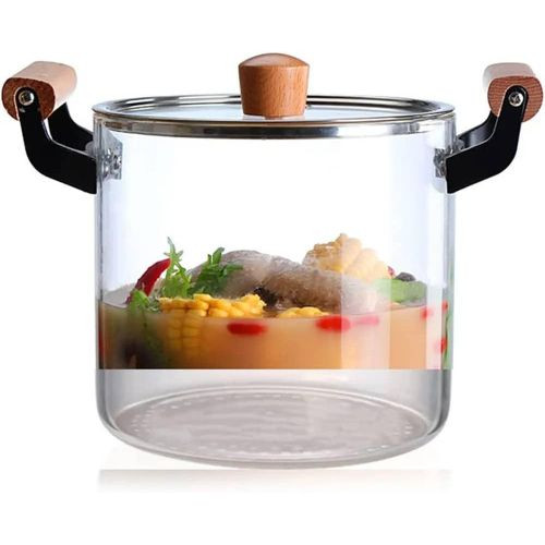 High Borosilicate Saucepan Glass Cookware With Wooden Handles And Knob For Insulation Cooks All Kinds Of Food On Fire