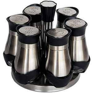 7 In 1 Spices Storage Set With Glass Bottles And A Rack That Rotates - Multicolor