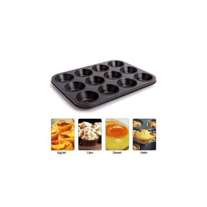 12-Hole Long Life,Cupcake Baking Tray /Oven Tray Pan - Black 1045133 - Generic