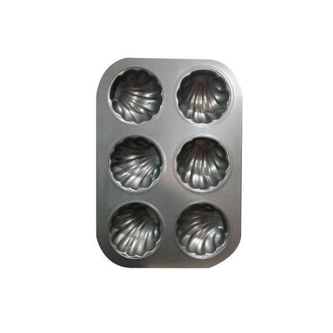6 Holes Non Stick Cake Cookie Mold Tray With Design-Black