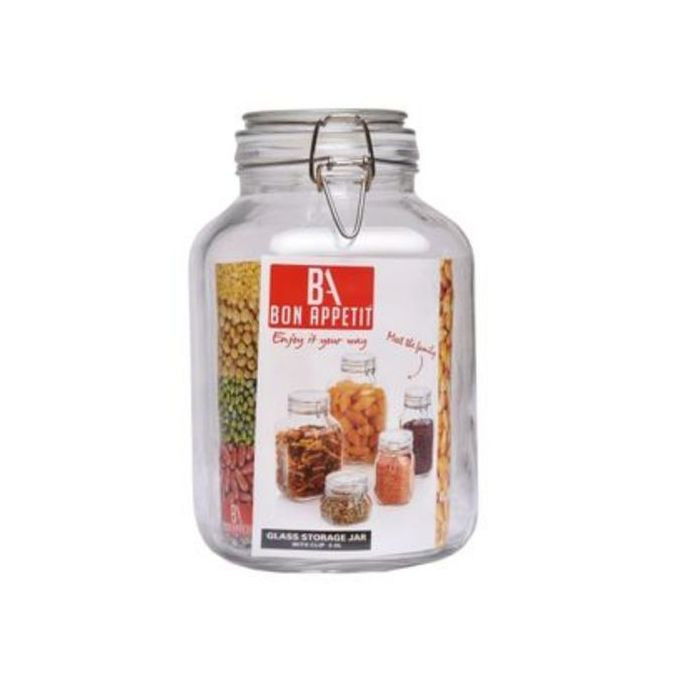 3Litre Glass Clip Jar, Cereal Food Cookie Storage Tin, Colourless