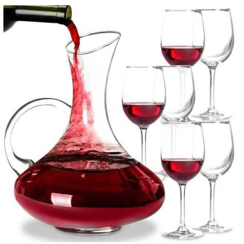 7 Pieces Set Of Glassware Drinkware With Wine Decanter And Wine Glasses Decanter Has No Lid-Transparent