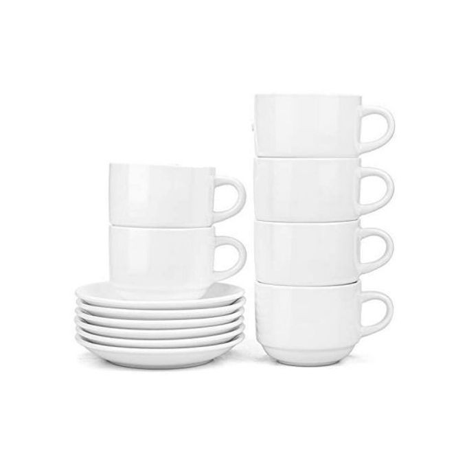 12Pcs Restaurants And Office mugs 6 Cups And 6 Saucers -White.