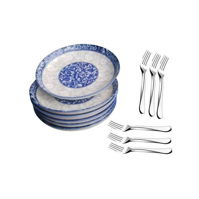 Set Of 6Pcs Big Ceramic Dinner Plates & 6 Strong Folks –White
