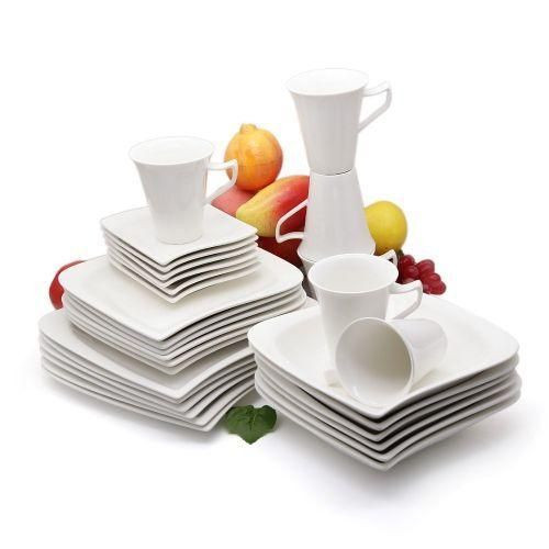 30 Pieces Set Of Elegant Ceramic Plates And Cups With Unique Design-White