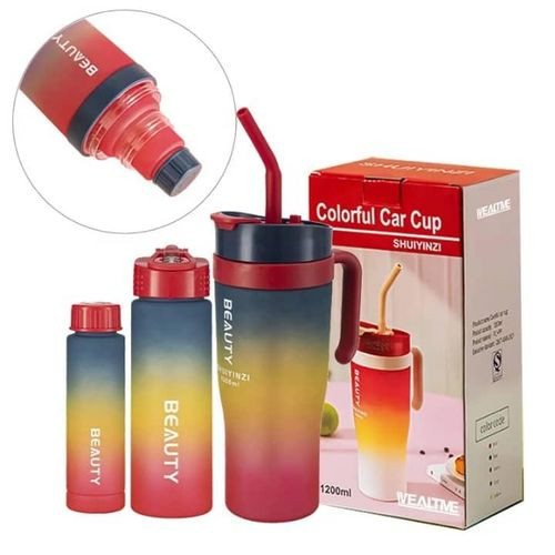 3 Pieces Plastic Colourful Car Cups Travel Mugs Bottles - Multicolor