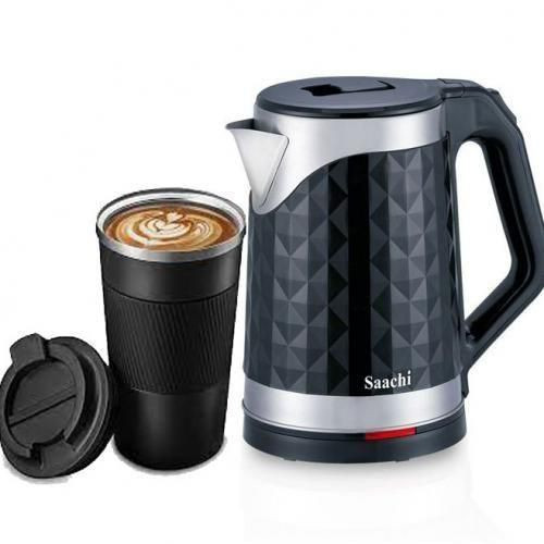 2 in 1 Stainless Steel Electric Kettle 2 Litres And Cup/Color For Cup Varies-Black