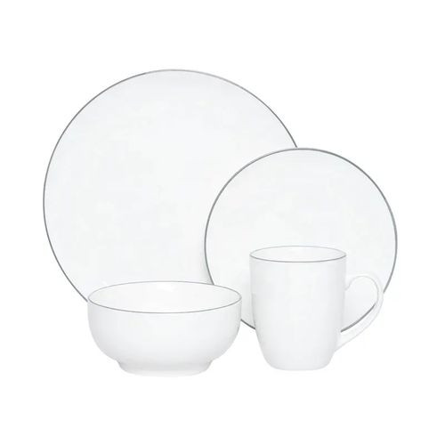 24 Pieces Ceramic Dinnerware Set Of Plates Cups Bowls Abd Side Plates With A Colored Rim -White