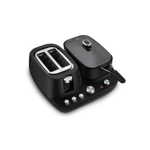 2 In 1 Breakfast Maker With Bread Toaster And Cooking Pot-Black