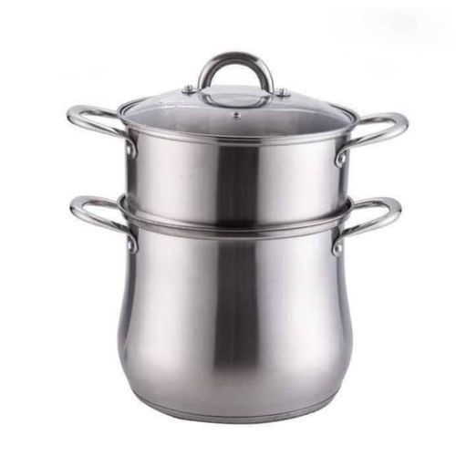 2 Tier Aluminium Food Steamer For Steaming Matooke And Other Local Foods Non Electric With A Glass Lid -Multicolor