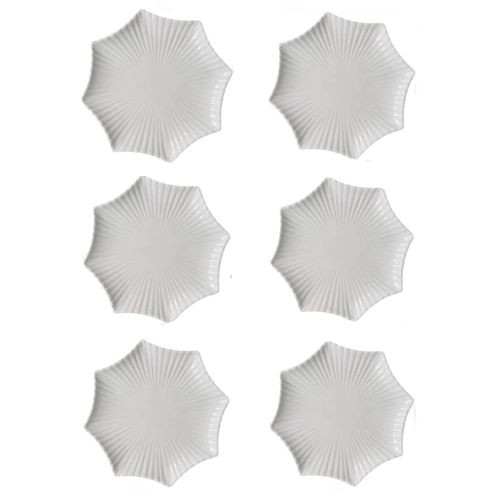 6 Ceramic Dessert Dinner Plates-White