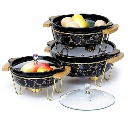 3pcs Ceramic Food Warmer Chafing Dish Casseroles For Food Service – Multi-colour