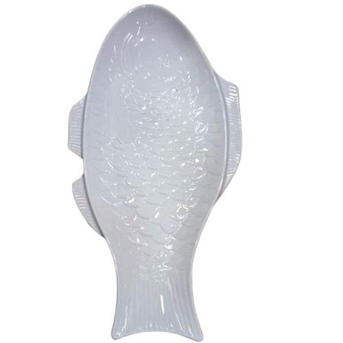Ceramic Elegant Medium Fish Plate Tray Platter For Serving Fish At Home-White