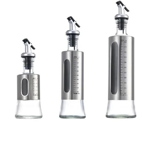 1 Piece Oil Vinegar Soy Sace Dispenser Multifunctional Seasoning Storage Dispenser Press Type Leak Proof Vinegar Bottle Sauce Wine Bottle-Silver