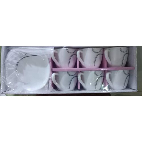 12 Pieces Set Of Elegant Ceramic Cups And Saucers Different Flower Design-White