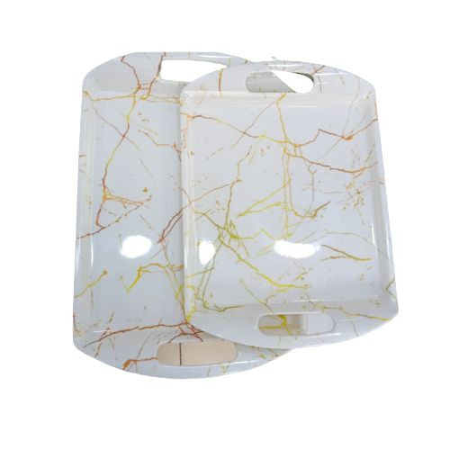 2 Pieces Melamine Trays With Unique Designs-White
