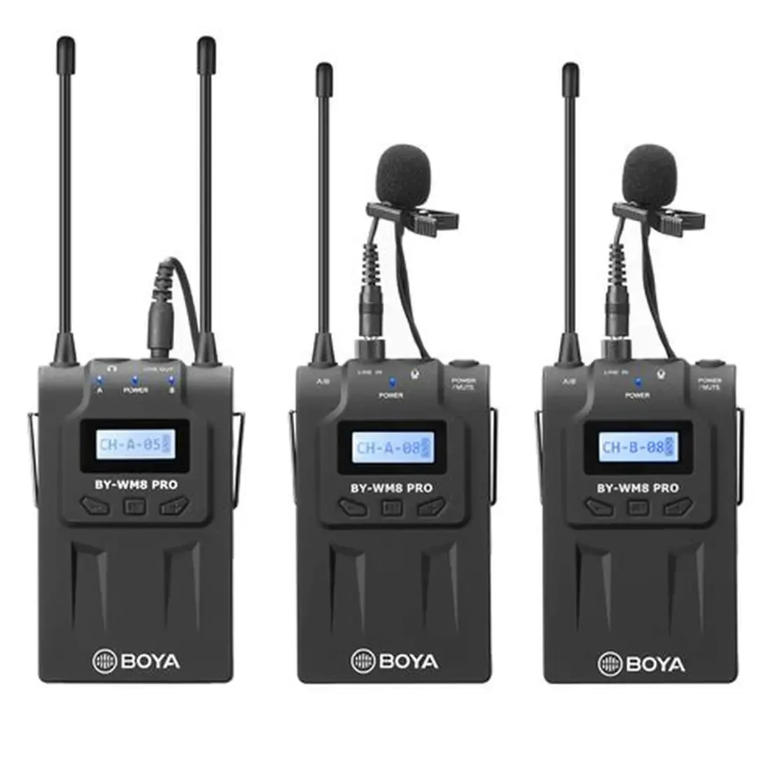 BY-WM8Pro-K1 Professional 48-Channel UHF Wireless Lavalier Microphone System with Dual-Channel Receiver for DLSR, Mirrorless & Video Cameras, Black Boya