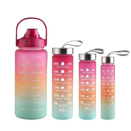 samtrish Set of 4 Water Bottle with Motivational Time Marker, Leakproof Durable Non-Toxic Sipper bottle for office, School Gallon 4 pcs Bottle - Multicolor