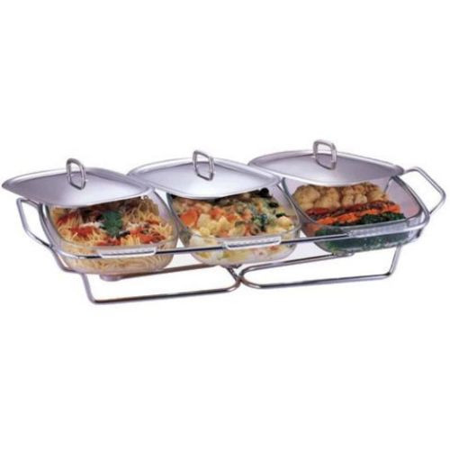 3 Piece Glass Soup Chafing Serving Dishes Warmer – Transparent