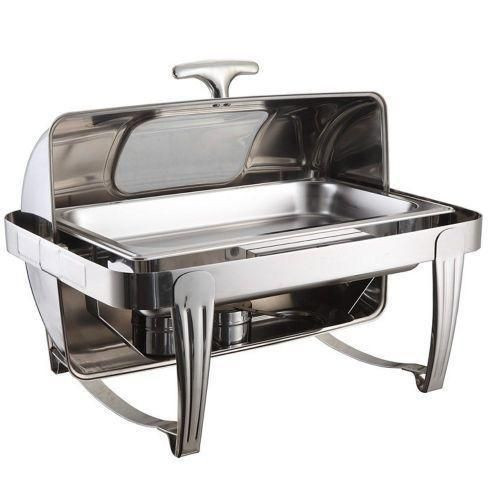 Stainless Steel Single Chaffing Dish Food Warmer With Rolling Top And Visible Window-Silver