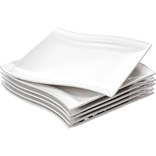 6 Pieces Set Of Large Square Melamine Plates With Unique Design-White