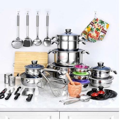 50 Pieces Heavy Duty Saucepans Set With Other Kitchen Utensils Knife Set Frying Pan And Others-Multicolour