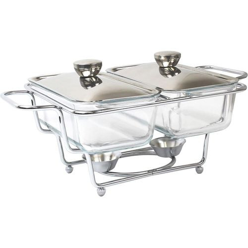 Double Glass Warmer With A Stainless Steel Stand For Serving Food At Functions-Transparent