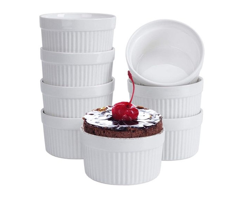 6 oz, Set of 8, Creme Brulee Ramekins, Souffle Dishes, Oven Safe Porcelain Ramiken Bowls For Custard, Lava Cakes, Pudding, Flan Creme Brulee Mini Desserts, Jam and Ice Cream, Ramekins For Baking