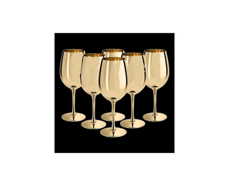 6 Pc, 18.5oz Juice Champagne Stem Wine Glasses Decorative - Gold.