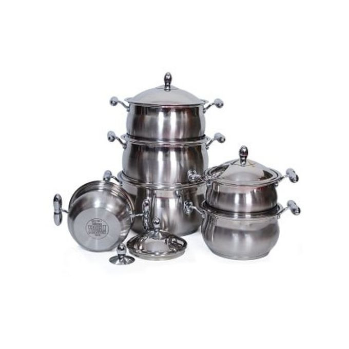 12 Pieces Stainless Steel Saucepans Cookware Pots Pans- Silver