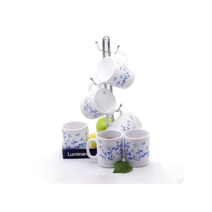 6 Pieces Of Luminarc Blue Flower Tea Coffee Mug Cups -White.
