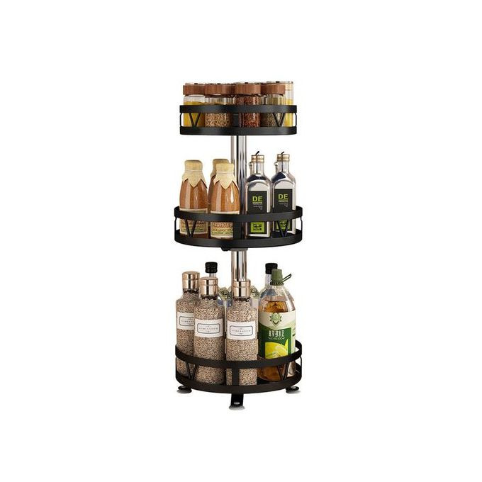 3 Tier 360° Rotatating Kitchen Trolley Shelf Spice Storage Rack Organizer Stand- Black