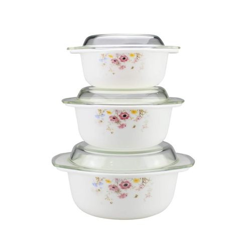 3 Pieces Floral Opal Glass Serving Dishes Decoration May Vary-Transparent