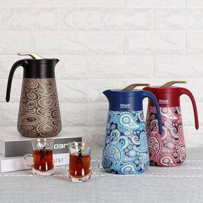 1Litre Long Stainless Steel Double Wall Vacuum Flask Bottle With Plastic Handle- Multicolor