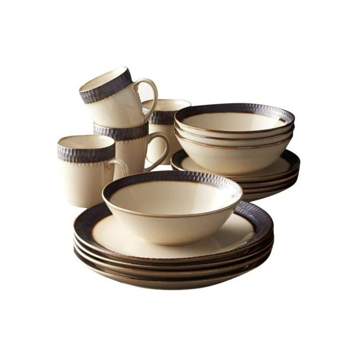 24 Piece Gold line Dinner Set, Cream.