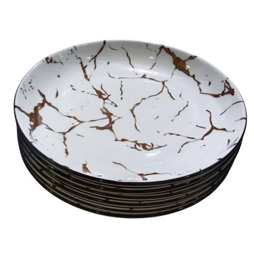 6 Pieces Set Of Ceramic Dinner Plates With Marble Effect - Multicolor