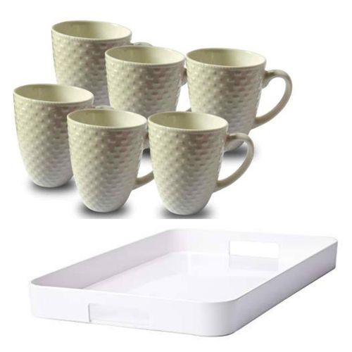 7 Pieces Tea Set With Ceramic Cups And Tray-White