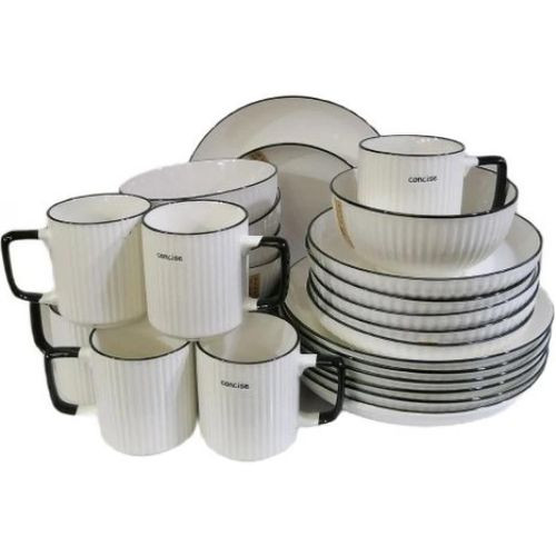 24 Pieces Ceramic Dinnerware Set Of Bowls Plates Side Plates Cups– Cream