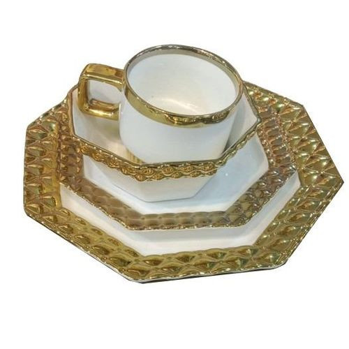 Elegant Ceramic Dinnerware Set With Silver/ Gold Rim Kitchen Dining Plates Cups Soup Bowls Side Plates-Silver/Gold