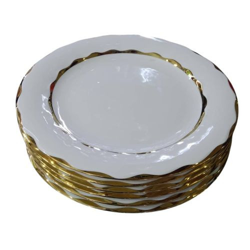 6 Pieces Of Elegant Ceramic Plates With A Gold Rim Classy Plates For Serving Food At Parties Home Office Hotel - Multicolor