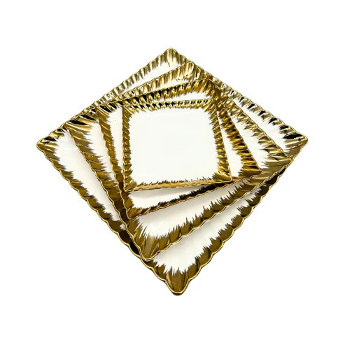 square dinner set white and gold