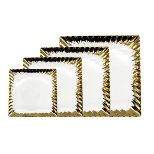 square dinner set white and gold small
