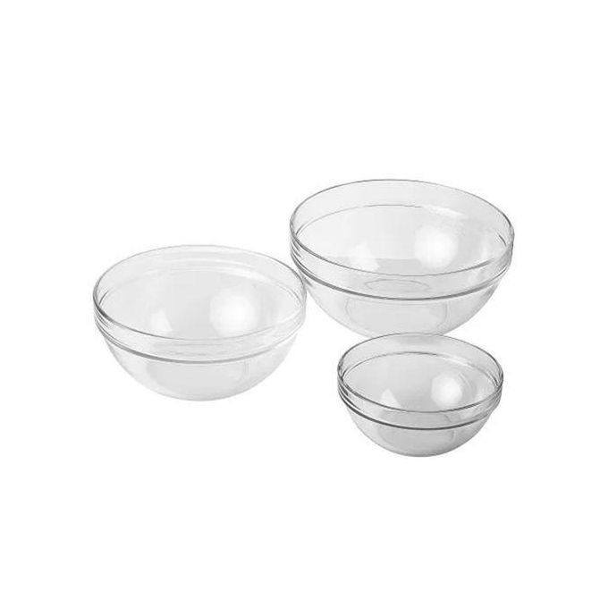 3 Pieces Quality Glass Clear Fruit Salad Bowls-Transparent