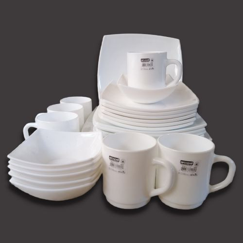 30 Pcs Elegant Ceramic Cups Bowls Side Plates Saucers Dinner Plates- Snow White