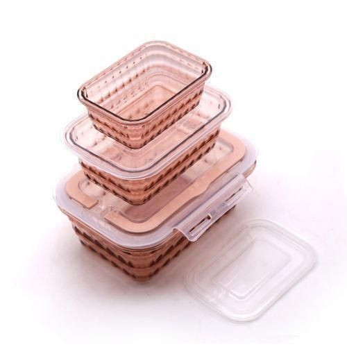 3 Pieces Set Of Acrylic Containers Lunch Box Storage Fridge Organizer Containers-Multicolours