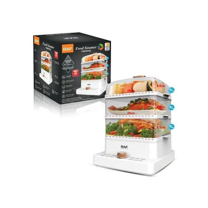 3 Tier Electric Food Cooking Steamer Pot With Display, Timer Fuction- Clear.