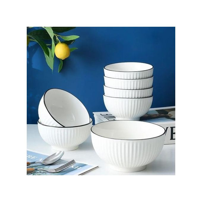 Sundabest Set Of 6 White Ceramic Bowls With Black Ring