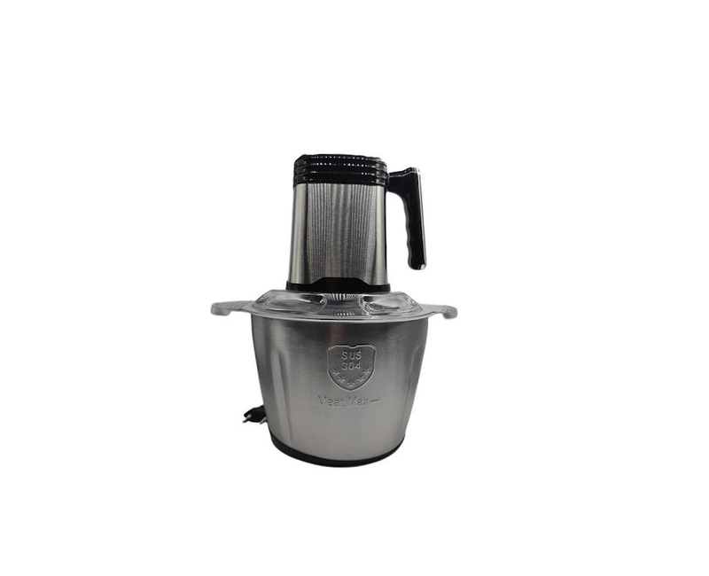 6Litres 1000W Multifunctional Electric Food Processor Meat Grinder With Stainless Steel 4-Blade Copper Motor Stainless Steel Bowl Mincer 1.15m Copper Charging BS Plug-Silver Dsp