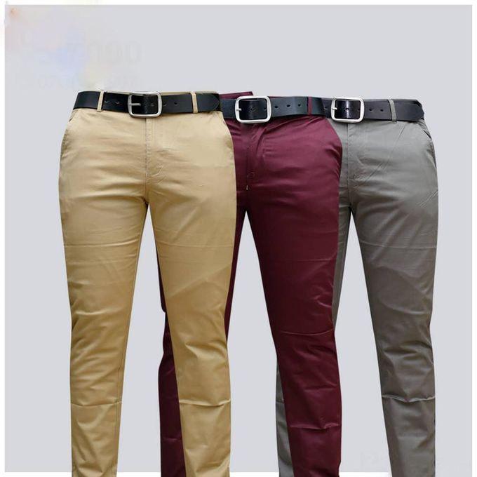 2 Pack of Men's Khaki Stretcher Trousers - Coffee Brown , Grey
