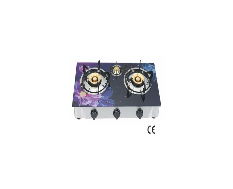 3 Burner Glass Top Gas Stove With Automatic Ignition Different Designs-Multicolour